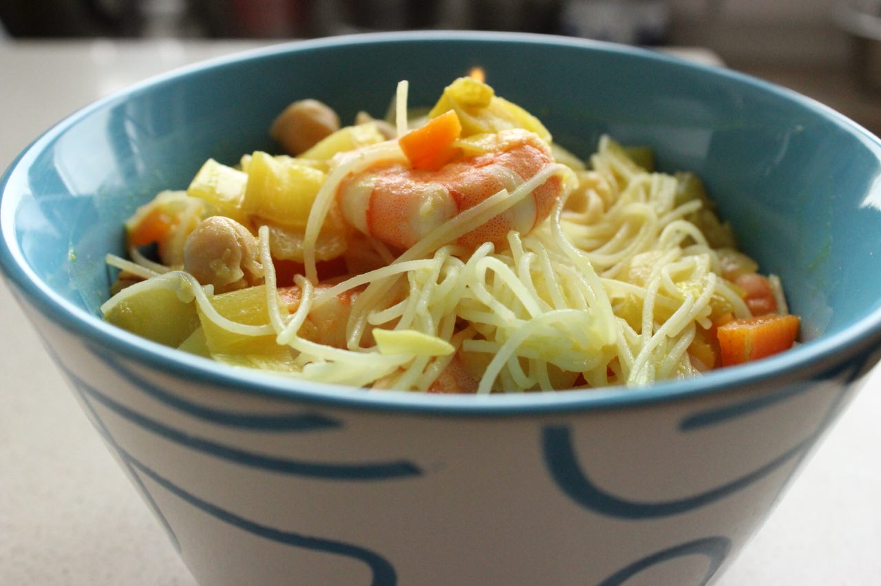 Noodles con Verdure, Gamberi e Limone